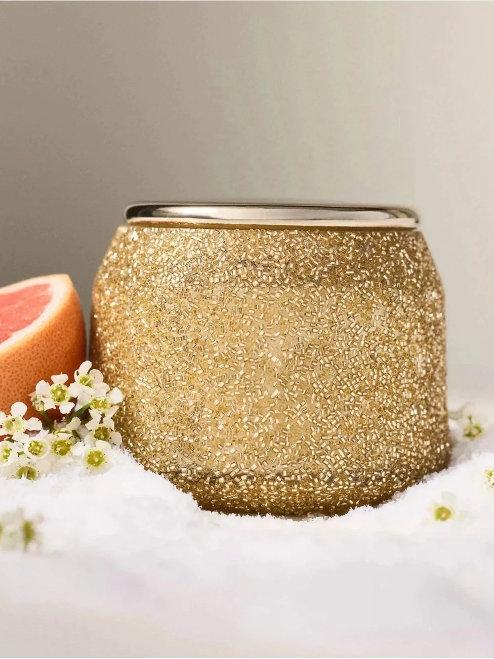 NEW Anthropologie the Gather Floral Sugared Poinsettia Glass Candle